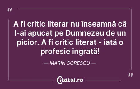 A fi critic literar nu înseamnă că l-... A fi critic literar nu înseamnă că l-...