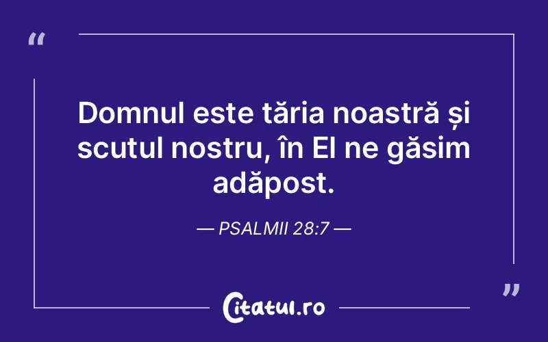 Domnul este tăria noastră și scutul nostru, în El ne găsim adăpost. Psalmii 28:7