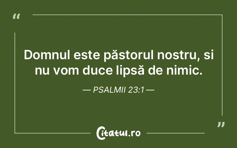 Domnul este păstorul nostru, și nu vom duce lipsă de nimic. Psalmii 23:1