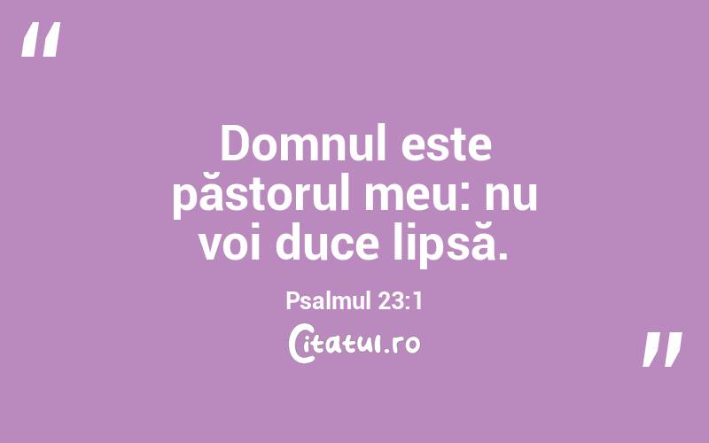 Domnul este păstorul meu: nu voi duce lipsă. Psalmul 23:1
