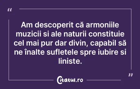 Am descoperit că armoniile muzicii și ...