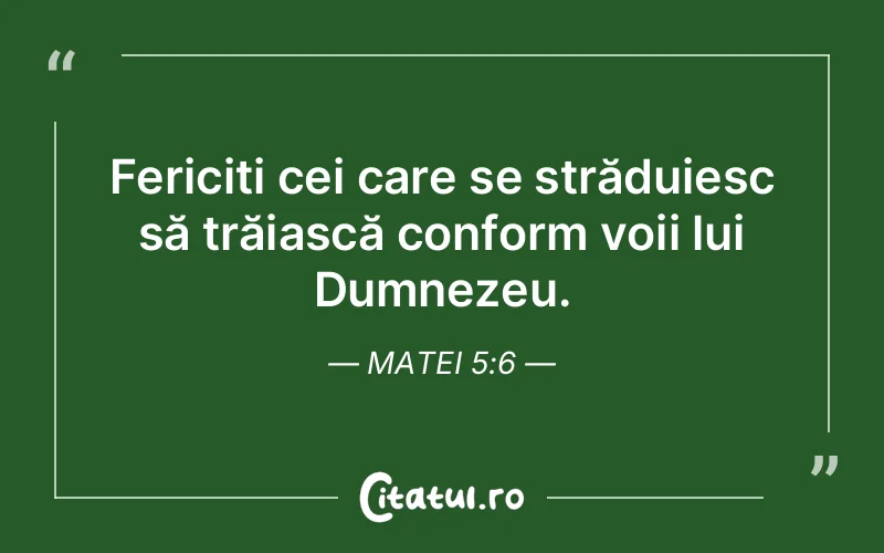 Fericiți cei care se străduiesc să trăiască conform voii lui Dumnezeu. Matei 5:6