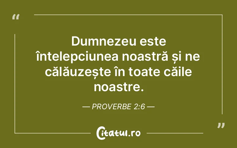 Dumnezeu este înțelepciunea noastră și ne călăuzește în toate căile noastre. Proverbe 2:6
