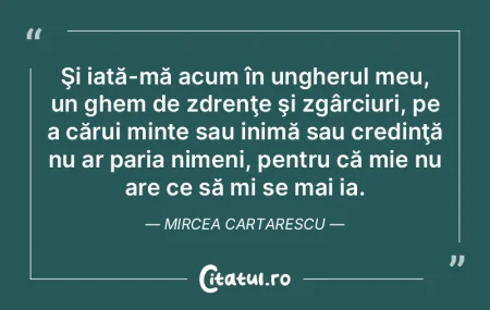 Şi iată-mă acum în ungherul meu, un ... Şi iată-mă acum în ungherul meu, un ...