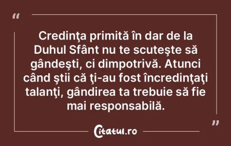 Credinţa primită în dar de la Duhul S... Credinţa primită în dar de la Duhul S...