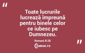 Toate lucrurile lucrează împreună pentru binele celor ce iubesc pe Dumnezeu. Romani 8:28...