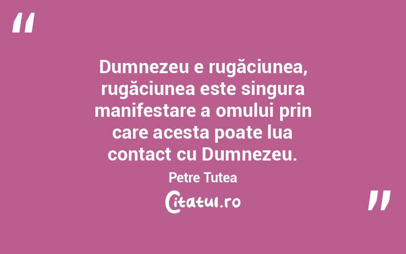 Dumnezeu e rugăciunea, rugăciunea este singura manifestare a omului prin care acesta poate lua contact cu Dumnezeu. Petre Țuțea
