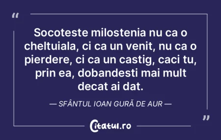 Socoteste milostenia nu ca o cheltuiala,...