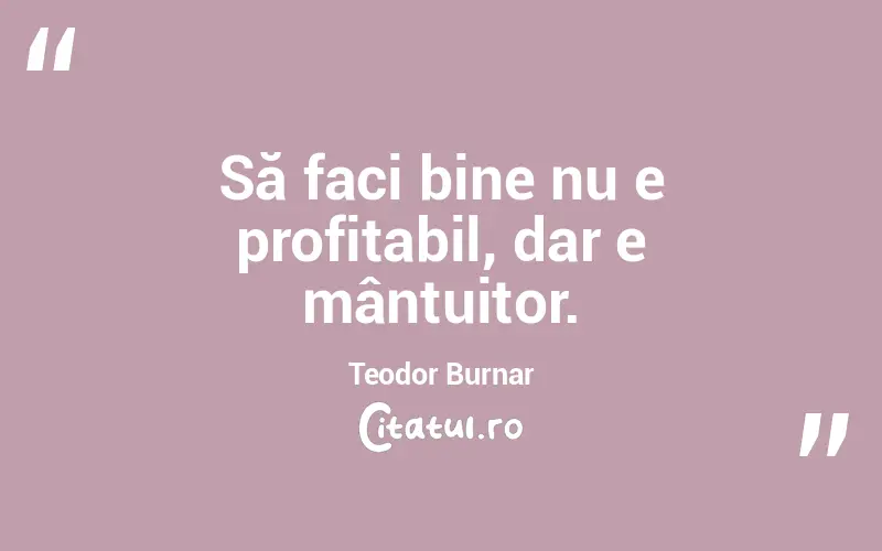 Să faci bine nu e profitabil, dar e mântuitor. Teodor Burnar
