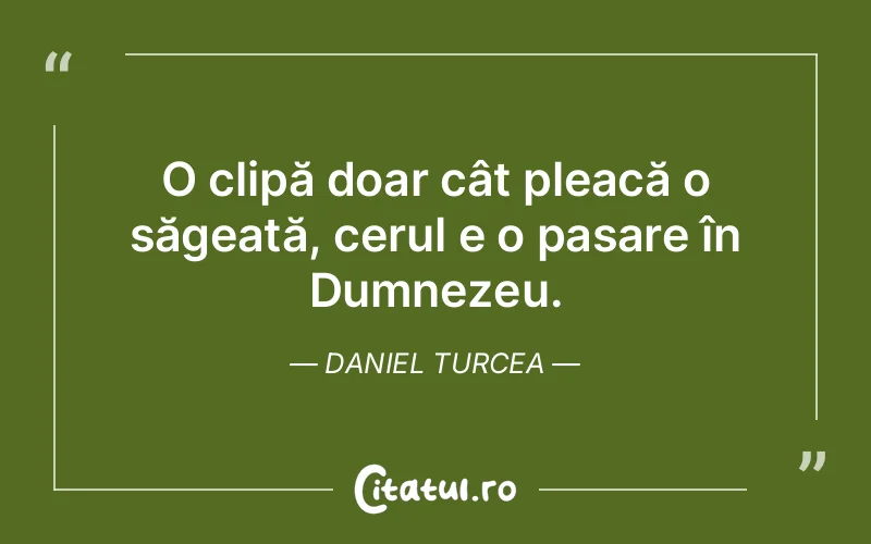 O clipă doar cât pleacă o săgeată, cerul e o pasare în Dumnezeu. Daniel Turcea