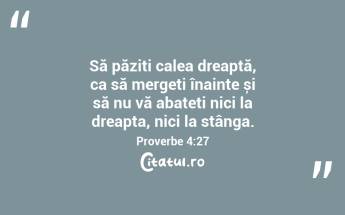 Să păziți calea dreaptă, ca să mergeți înainte și să nu vă abateți nici la dreapta, nici la stânga. Proverbe 4:27...