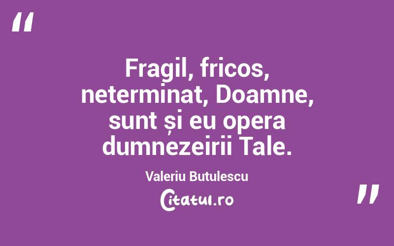 Fragil, fricos, neterminat, Doamne, sunt și eu opera dumnezeirii Tale. Valeriu Butulescu