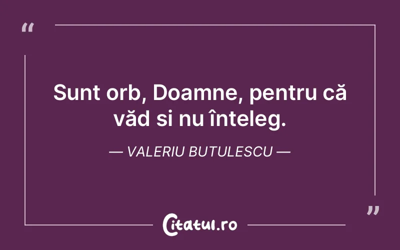 Sunt orb, Doamne, pentru că văd și nu înțeleg. Valeriu Butulescu