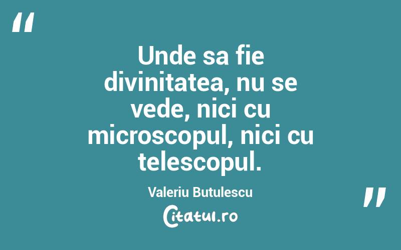 Unde sa fie divinitatea, nu se vede, nici cu microscopul, nici cu telescopul. Valeriu Butulescu