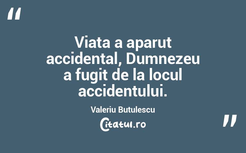 Viata a aparut accidental, Dumnezeu a fugit de la locul accidentului. Valeriu Butulescu