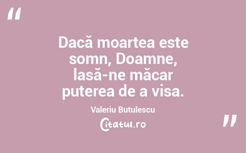 Dacă moartea este somn, Doamne, lasă-ne măcar puterea de a visa. Valeriu Butulescu