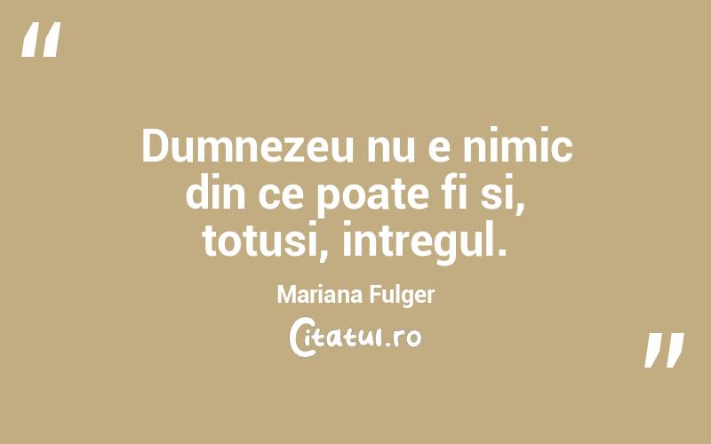 Dumnezeu nu e nimic din ce poate fi si, totusi, intregul. Mariana Fulger