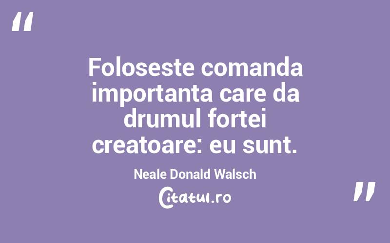 Foloseste comanda importanta care da drumul fortei creatoare: eu sunt. Neale Donald Walsch