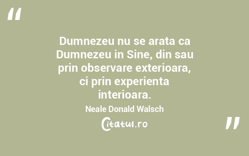 Dumnezeu nu se arata ca Dumnezeu in Sine, din sau prin observare exterioara, ci prin experienta interioara. Neale Donald Walsch