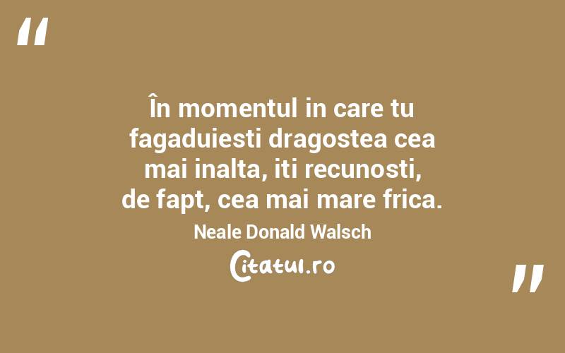 În momentul in care tu fagaduiesti dragostea cea mai inalta, iti recunosti, de fapt, cea mai mare frica. Neale Donald Walsch