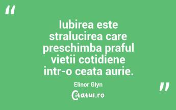Iubirea este stralucirea care preschimba praful vietii cotidiene intr-o ceata aurie. Elinor Glyn...