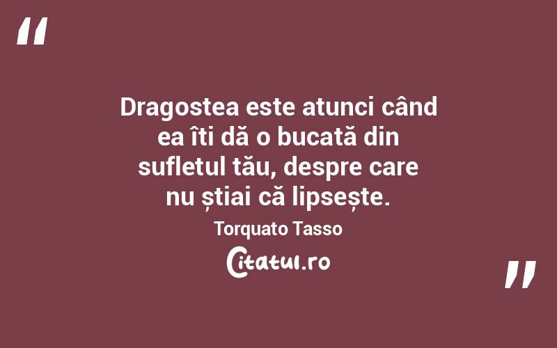 Dragostea este atunci când ea îți dă o bucată din sufletul tău, despre care nu știai că lipsește. Torquato Tasso