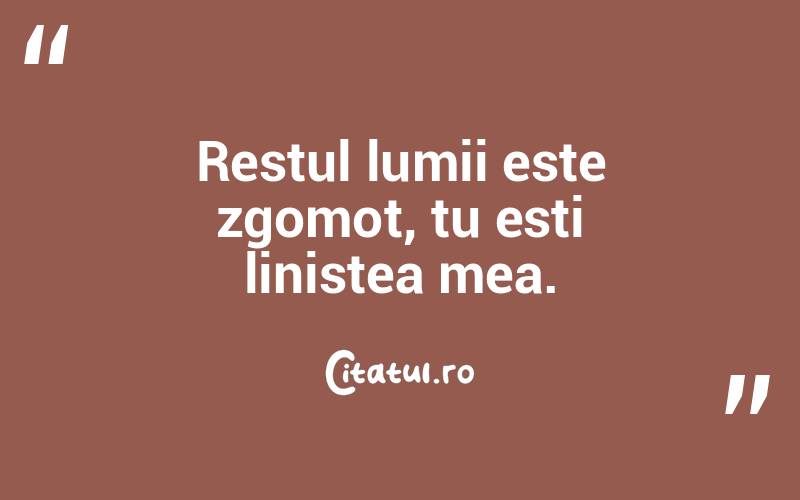 Restul lumii este zgomot, tu esti linistea mea.
