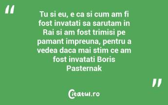 Tu si eu, e ca si cum am fi fost invatati sa sarutam in Rai si am fost trimisi pe pamant impreuna, pentru a vedea daca mai stim ce am fost invatati Boris Pasternak...