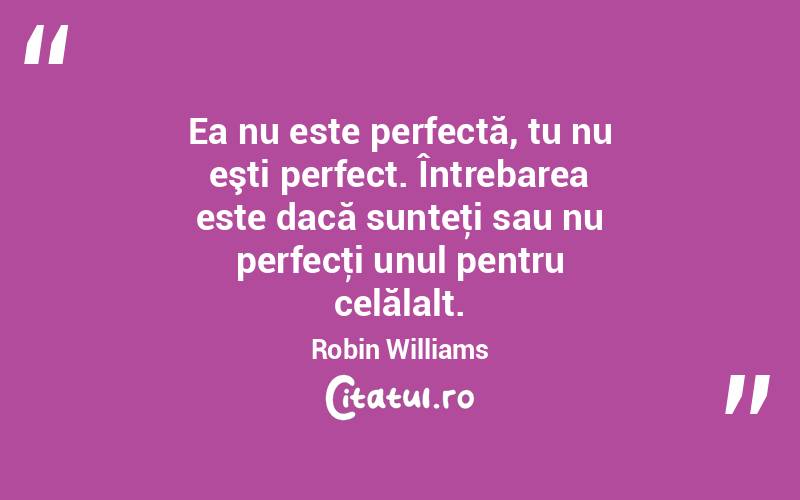 Ea nu este perfectă, tu nu eşti perfect. Întrebarea este dacă sunteţi sau nu perfecţi unul pentru celălalt. Robin Williams