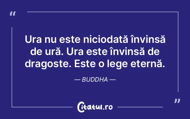 Ura nu este niciodată învinsă de ură. Ura este învinsă de dragoste. Este o lege eternă. Buddha