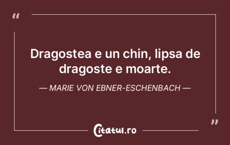 Dragostea e un chin, lipsa de dragoste e...