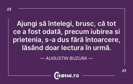 Ajungi să înțelegi, brusc, că tot ce...