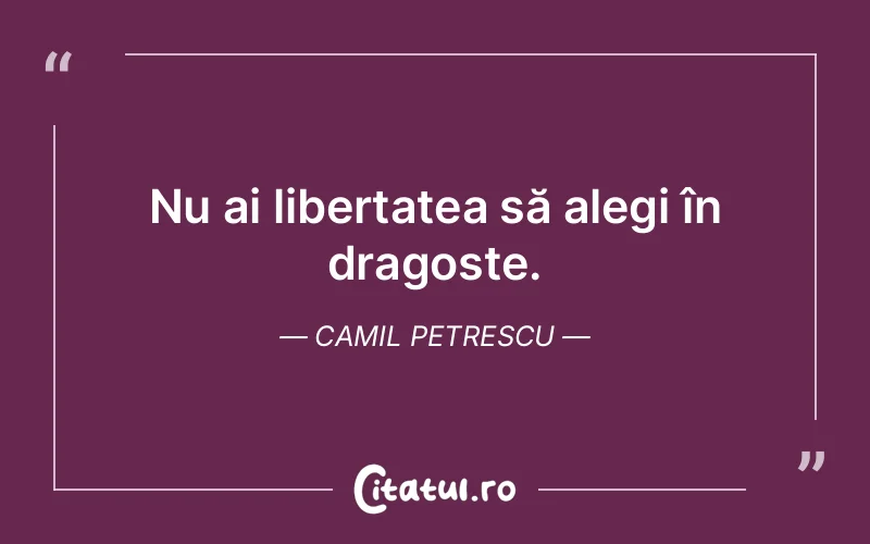 Nu ai libertatea să alegi în dragoste. Camil Petrescu
