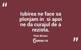 Iubirea ne face sa plonjam in  si apoi ne da curajul de a rezista. Pam Brown...