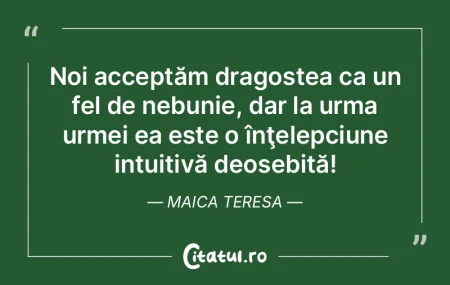 Noi acceptăm dragostea ca un fel de neb...