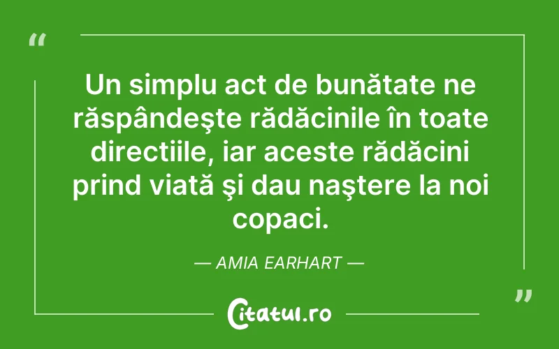Un simplu act de bunătate ne răspândeşte rădăcinile în toate direcțiile, iar aceste rădăcini prind viață şi dau naştere la noi copaci. Amia Earhart
