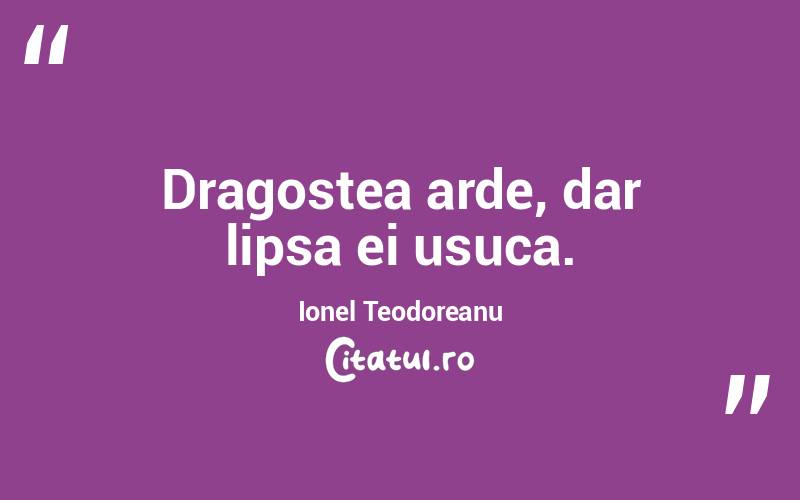 Dragostea arde, dar lipsa ei usuca. Ionel Teodoreanu