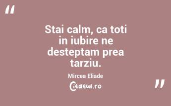Stai calm, ca toti in iubire ne desteptam prea tarziu. Mircea Eliade...