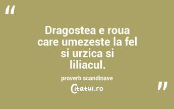 Dragostea e roua care umezeste la fel si urzica si liliacul. proverb scandinave...