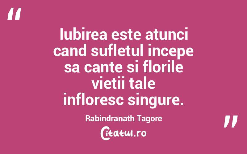 Iubirea este atunci cand sufletul incepe sa cante si florile vietii tale infloresc singure. Rabindranath Tagore