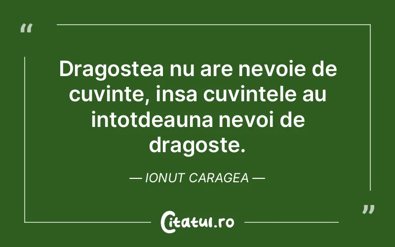 Dragostea nu are nevoie de cuvinte, insa cuvintele au intotdeauna nevoi de dragoste. Ionut Caragea