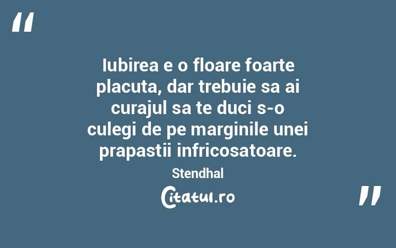 Iubirea e o floare foarte placuta, dar trebuie sa ai curajul sa te duci s-o culegi de pe marginile unei prapastii infricosatoare. Stendhal