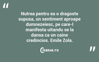 Nutrea pentru ea o dragoste supusa, un sentiment aproape dumnezeiesc, pe care-l manifesta uitandu se la dansa ca un caine credincios. Emile Zola....