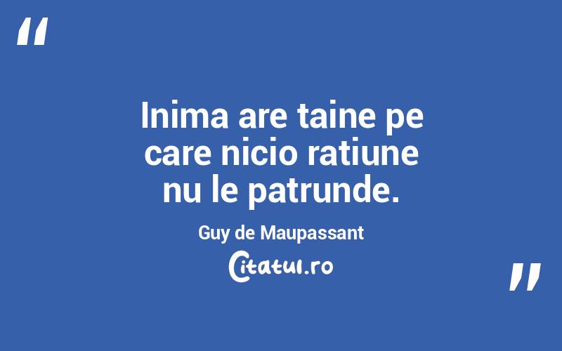 Inima are taine pe care nicio ratiune nu le patrunde. Guy de Maupassant
