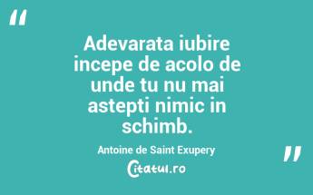 Adevarata iubire incepe de acolo de unde tu nu mai astepti nimic in schimb. Antoine de Saint Exupery...