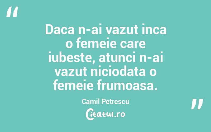 Daca n-ai vazut inca o femeie care iubeste, atunci n-ai vazut niciodata o femeie frumoasa. Camil Petrescu