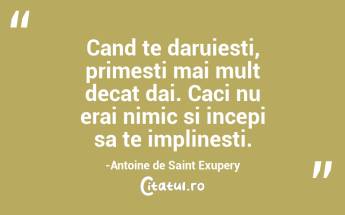 Cand te daruiesti, primesti mai mult decat dai. Caci nu erai nimic si incepi sa te implinesti.-Antoine de Saint Exupery...