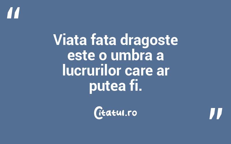 Viata fata dragoste este o umbra a lucrurilor care ar putea fi. 