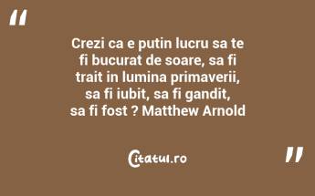 Crezi ca e putin lucru sa te fi bucurat de soare, sa fi trait in lumina primaverii, sa fi iubit, sa fi gandit, sa fi fost ? Matthew Arnold...