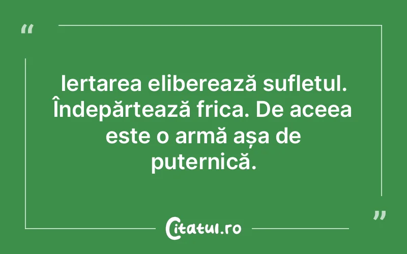 Iertarea eliberează sufletul. Îndepărtează frica. De aceea este o armă așa de puternică.